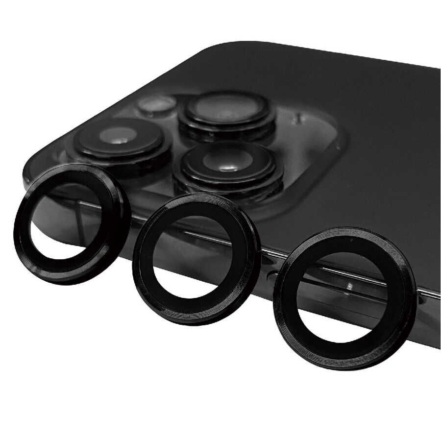 Apple iPhone 15 Pro Max Kamera Lens Koruyucu Renkli Tasarım Kolay Takma Aparatlı (CL-07) Siyah