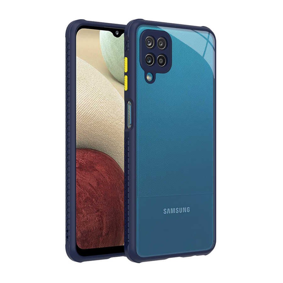 Samsung Galaxy M12 Kılıf Köşe Ve Kamera Korumalı Arkası Şeffaf Renkli Tuşlu Kapak (KAFF) Lacivert