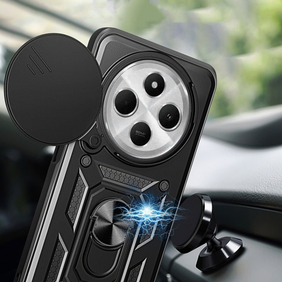 Xiaomi Redmi 14C 4G Kılıf Magnetik Standlı Kamera Korumalı HEPTEKİLETİŞİM Sürgülü Vega Kapak