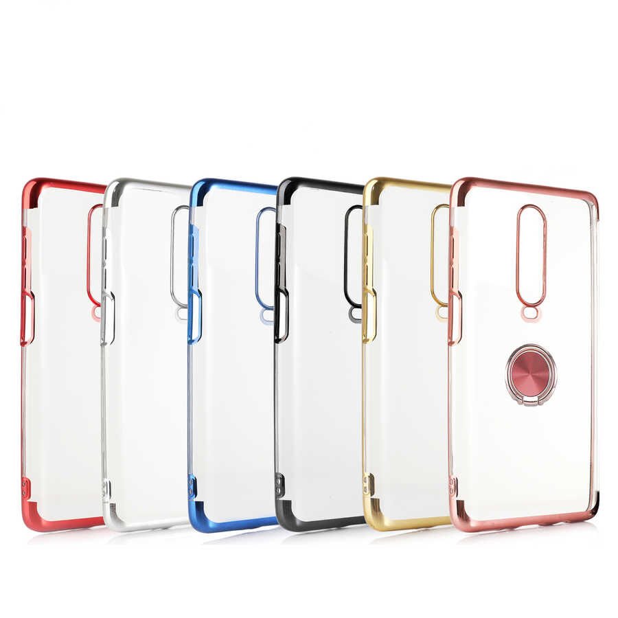 Xiaomi Redmi K30 Kılıf Yüzüklü Standlı Silikon Köşeleri Renkli Kapak (GES) Gri