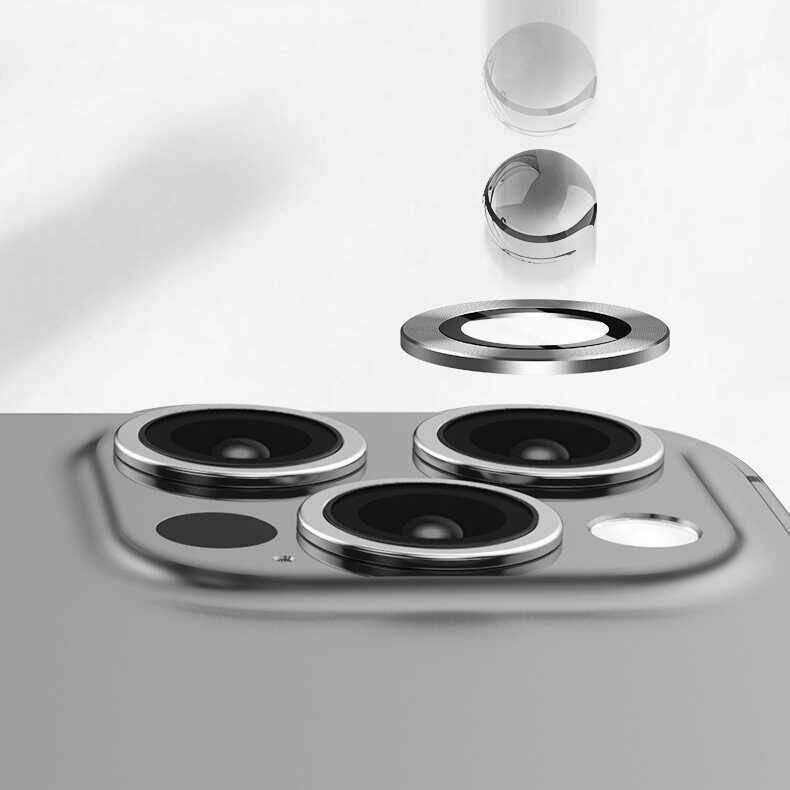 Apple iPhone 15 Pro Max Kamera Lens Koruyucu Renkli Tasarım Kolay Takma Aparatlı (CL-07) Midnight