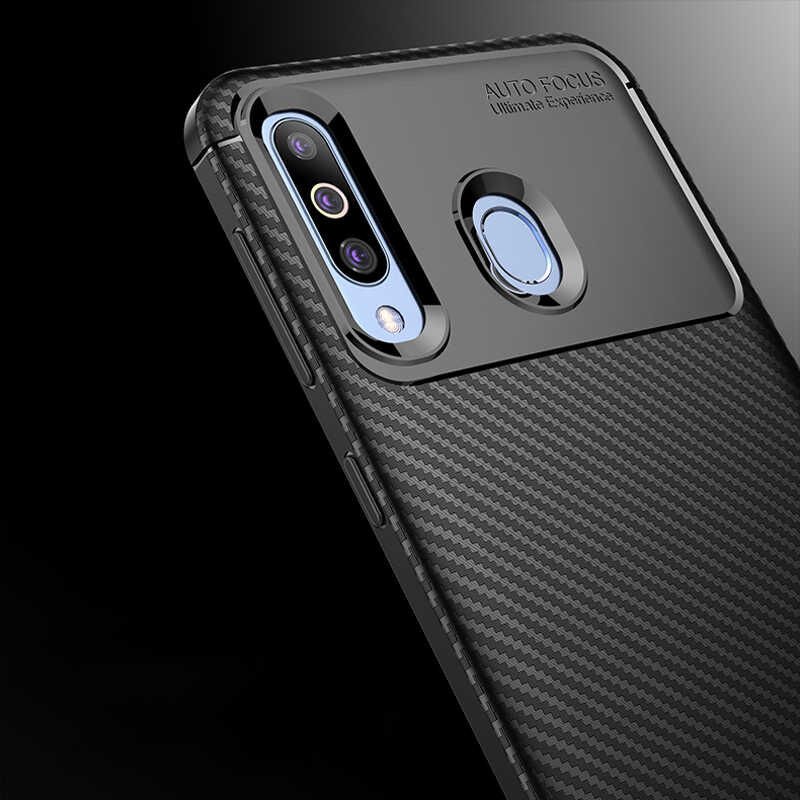 Samsung Galaxy M30 Kılıf Kamera Çıkıntılı Karbon Fiber Dokulu Renk Atmaz Kapak (NEGRO) Siyah