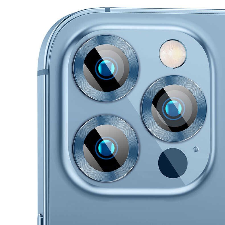 Apple iPhone 13 Pro Max Kamera Lens Koruyucu Kolay Takma Aparatlı (CL-02) Mavi