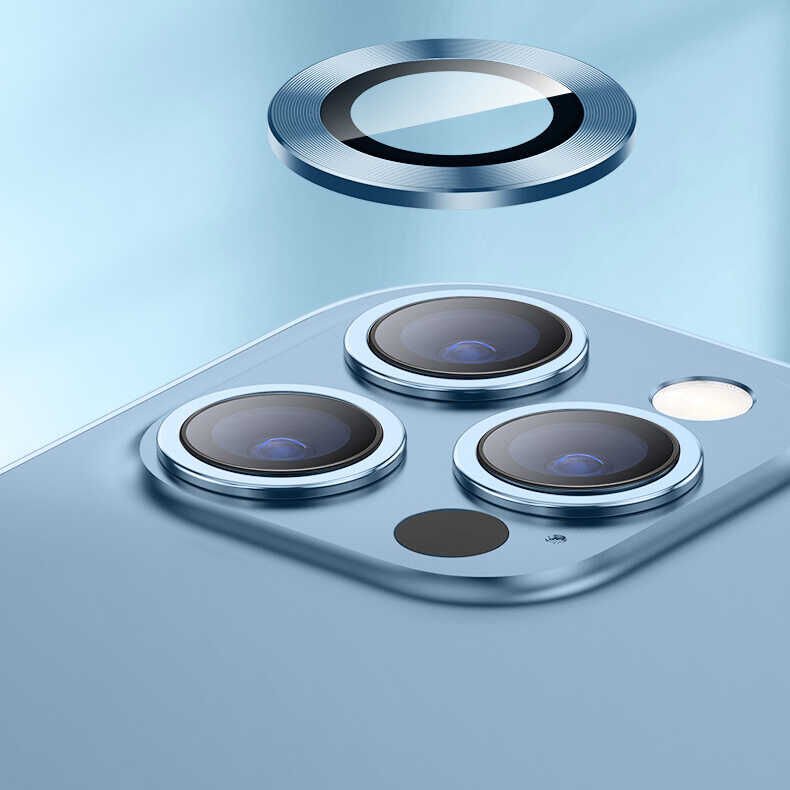 Apple iPhone 13 Pro Max Kamera Lens Koruyucu Kolay Takma Aparatlı (CL-02) Mavi