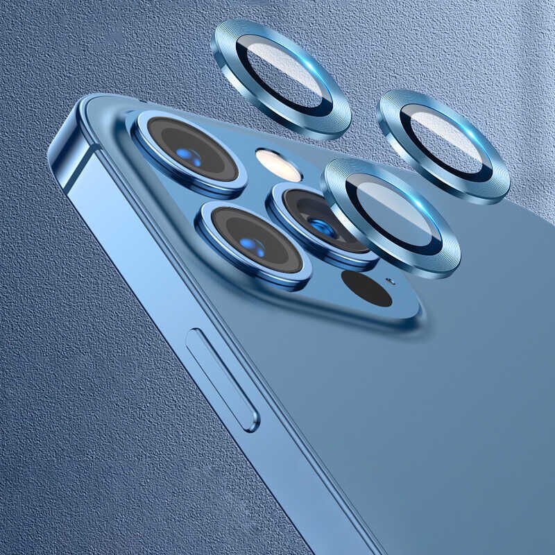 Apple iPhone 13 Pro Max Kamera Lens Koruyucu Kolay Takma Aparatlı (CL-02) Mavi