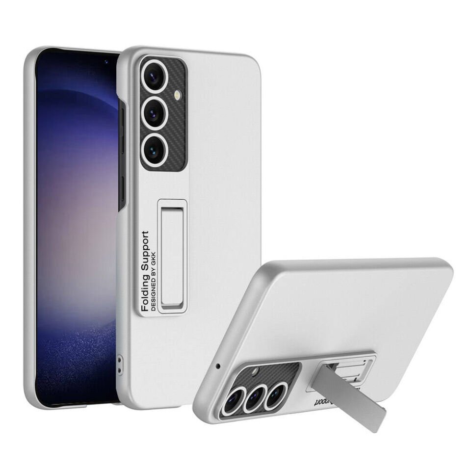 Samsung Galaxy S24 Plus Kılıf Standlı Mat Ultra Zarif Tasarımlı Gösterişli Kapak (STND-AYS) Gümüş
