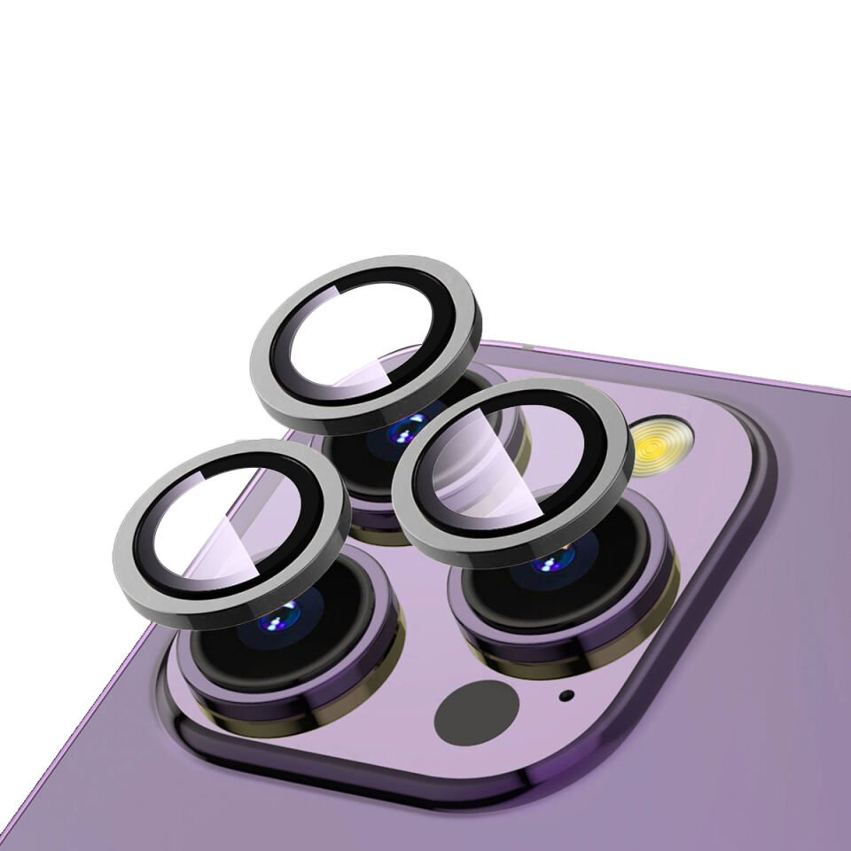 Apple iPhone 15 Pro Safir Kamera Lens Koruyucu (KOLAY TAKMA APARATLI) CL-12 Koyu Gri