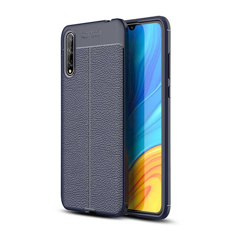 Huawei P Smart S (Y8P) Kılıf Deri Görünümlü Renk Atmayan Dayanaklı Silikon Kapak (NİSS) Siyah
