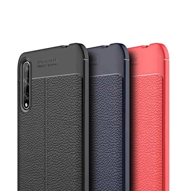 Huawei P Smart S (Y8P) Kılıf Deri Görünümlü Renk Atmayan Dayanaklı Silikon Kapak (NİSS) Siyah