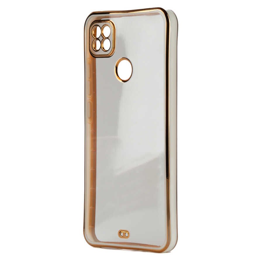 Xiaomi Redmi 9C Kılıf Parlak Kenarlı Altın İşlemeli Kamera Korumalı Kapak (Voit c.) Beyaz