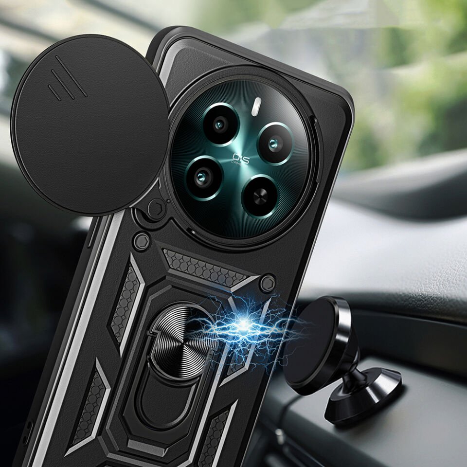 Realme 12 Kılıf Magnetik Standlı Kamera Korumalı HEPTEKİLETİŞİM Sürgülü Vega Kapak