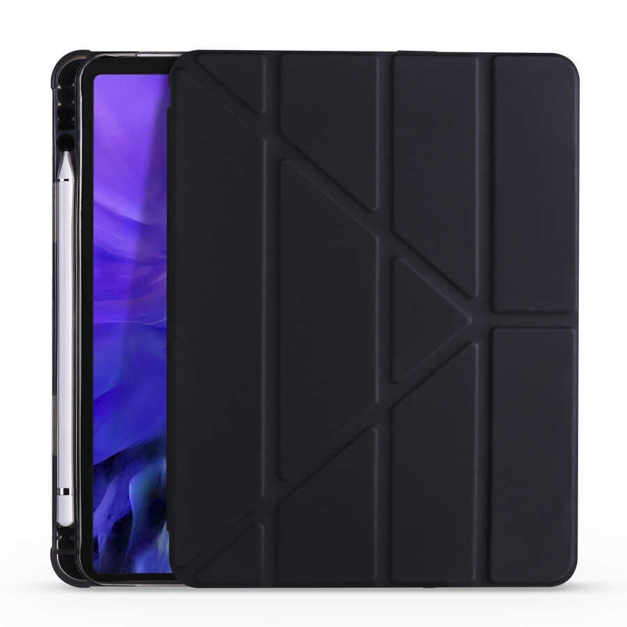 Apple iPad Pro 12.9 2021 (5.Nesil) Kılıf HEPTEKİLETİŞİM Tri Folding Kalem Bölmeli Standlı Kılıf