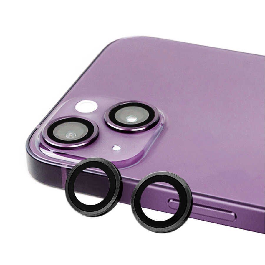 iPhone 15 Kamera Lens Koruyucu Renkli Tasarım Kolay Takma Aparatlı (CL-07) Siyah