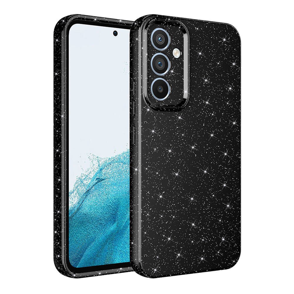 Samsung Galaxy A35 Kılıf Kamera Korumalı Simli Renkli Parlak Silikon Kapak (Koton) Siyah