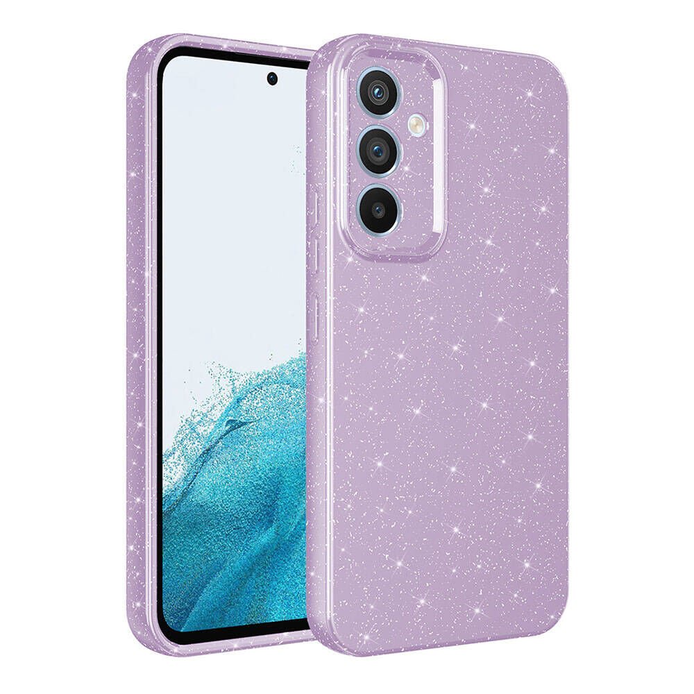 Samsung Galaxy A35 Kılıf Kamera Korumalı Simli Renkli Parlak Silikon Kapak (Koton) Lila