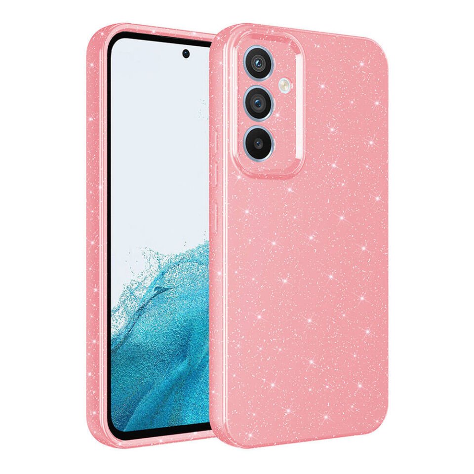 Samsung Galaxy A35 Kılıf Kamera Korumalı Simli Renkli Parlak Silikon Kapak (Koton) Pembe