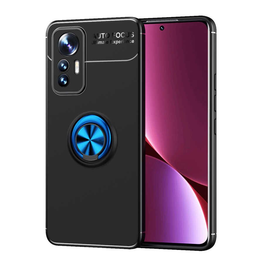 Xiaomi Mi 12 Lite Kılıf Kamera Çıkıntılı Renkli Yüzüklü Standlı Mıknatıslı Kapak (RAVEL) Mavi