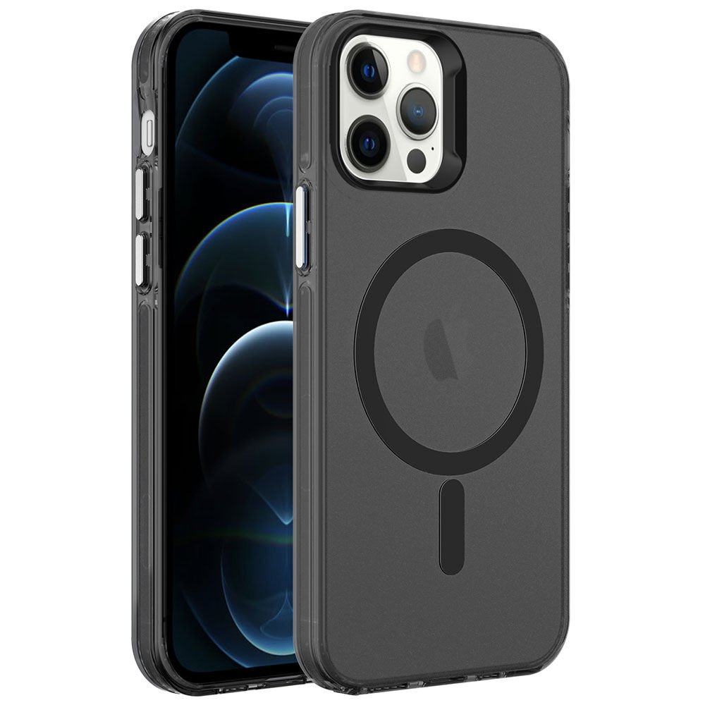 Apple iPhone 12 Pro Kılıf HEPTEKİLETİŞİM Magsafe Şarj Özellikli Buzlu Transparan C-Pro Sert Kapak