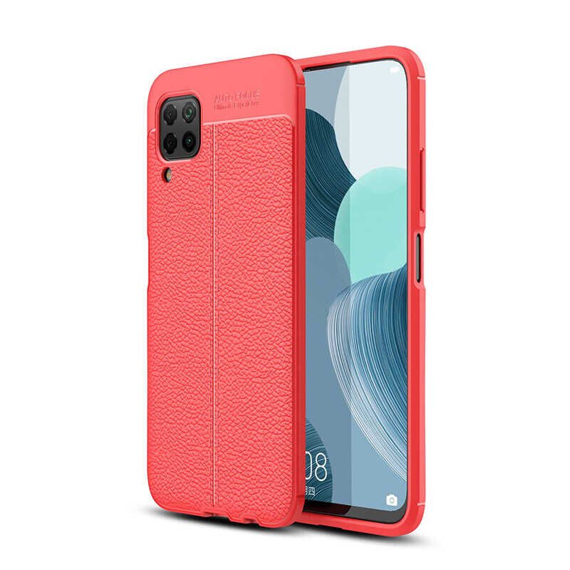 Huawei P40 Lite Kılıf Deri Görünümlü Renk Atmayan Dayanaklı Silikon Kapak (NİSS) Siyah