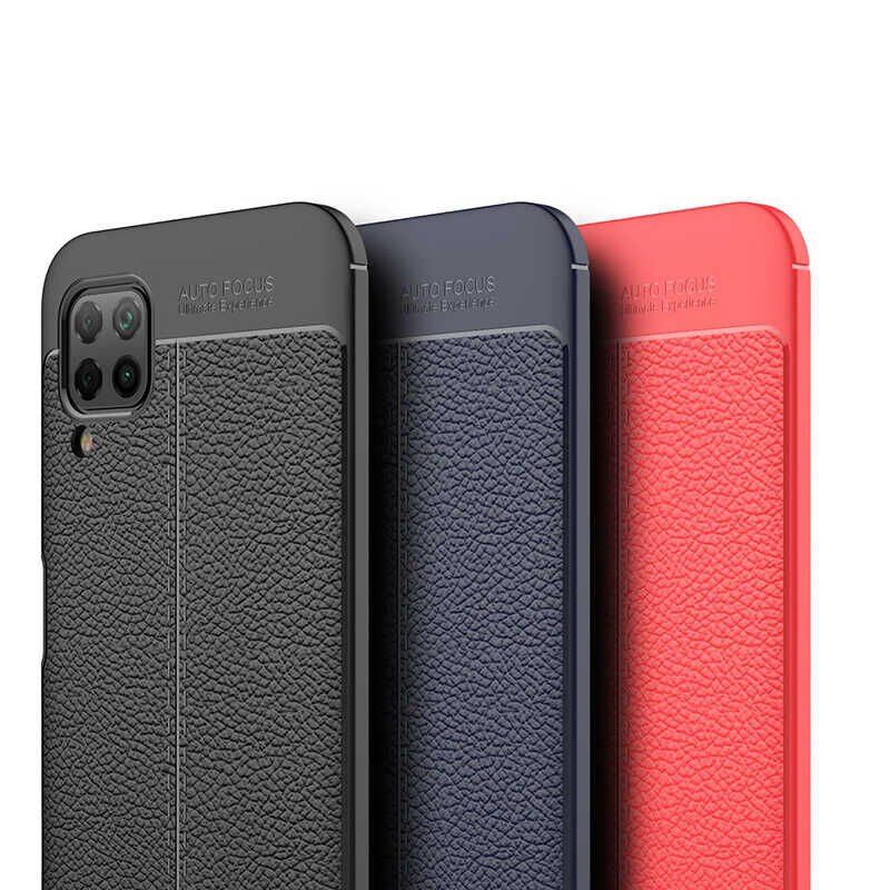 Huawei P40 Lite Kılıf Deri Görünümlü Renk Atmayan Dayanaklı Silikon Kapak (NİSS) Siyah