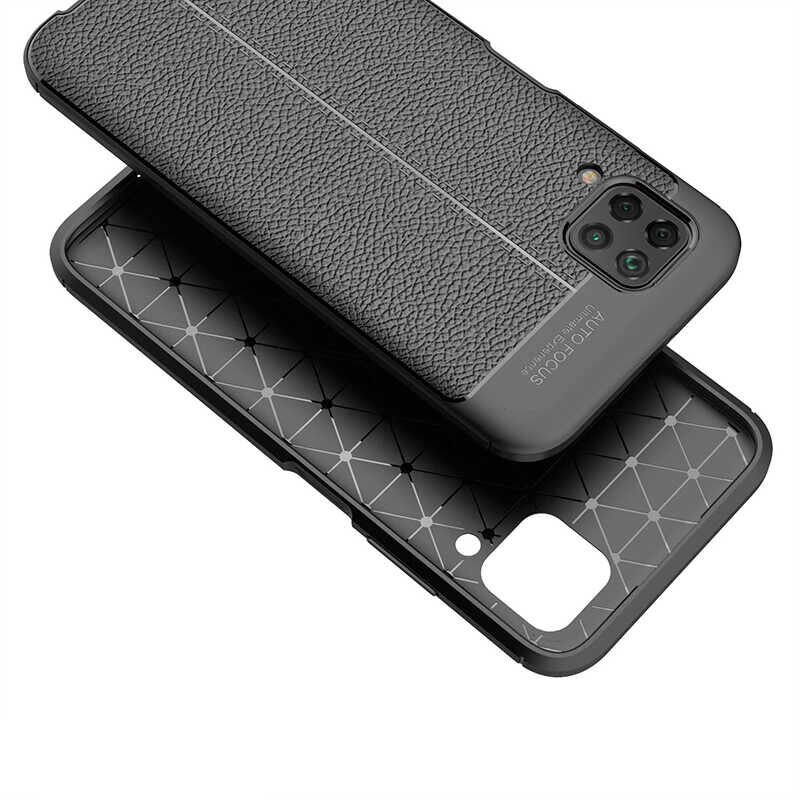 Huawei P40 Lite Kılıf Deri Görünümlü Renk Atmayan Dayanaklı Silikon Kapak (NİSS) Siyah