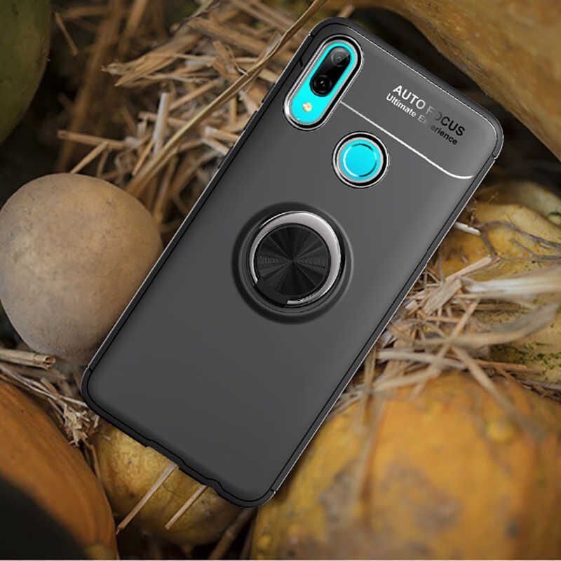 Huawei Y6 2019 Kılıf Kamera Çıkıntılı Renkli Yüzüklü Standlı Mıknatıslı Kapak (RAVEL) Siyah