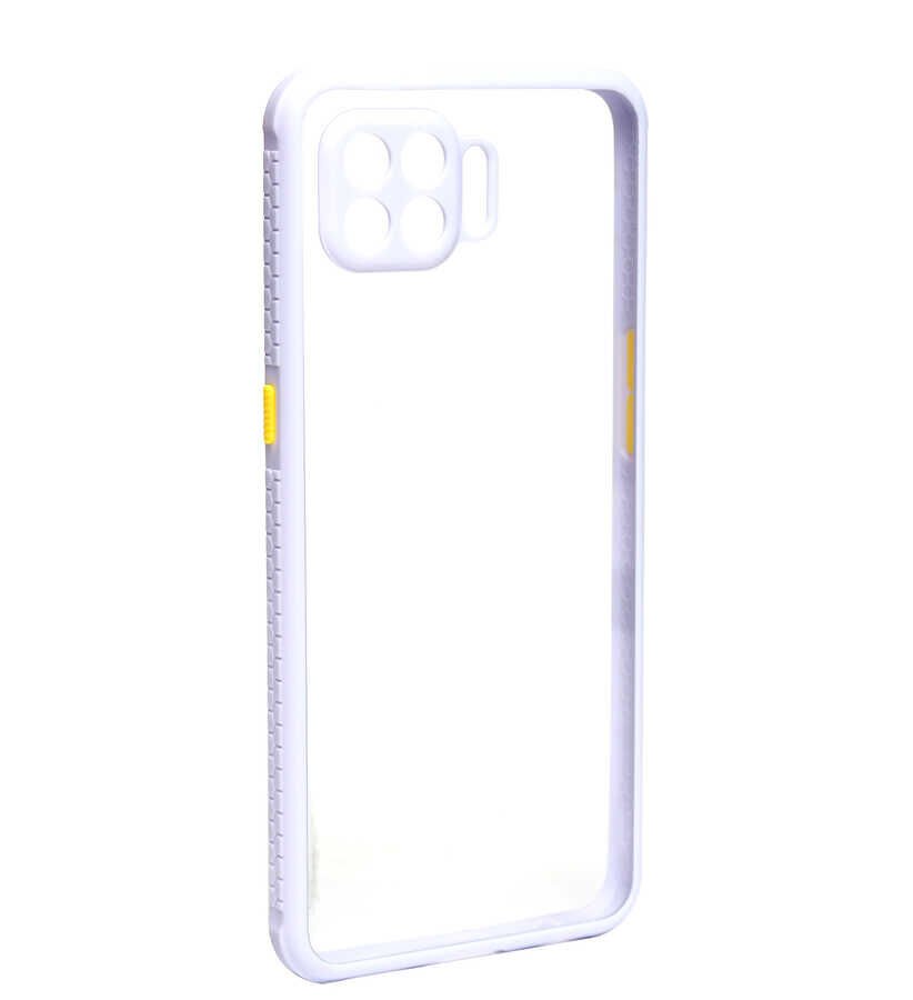 Oppo Reno 4 Lite Kılıf Köşe Ve Kamera Korumalı Arkası Şeffaf Renkli Tuşlu Kapak (KAFF) Mor