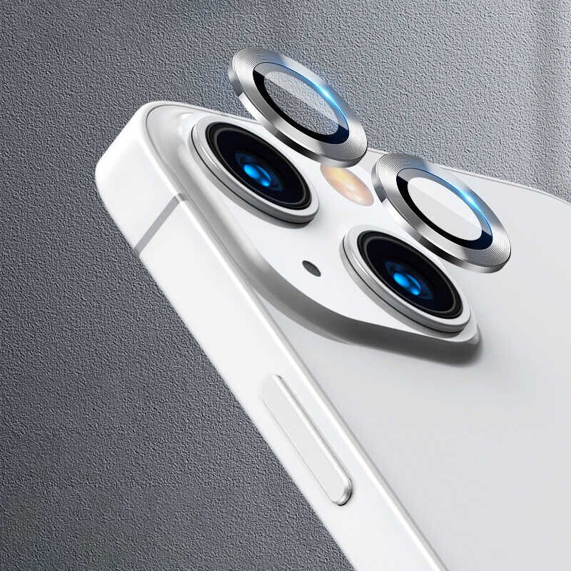 Apple iPhone 13 Kamera Lens Koruyucu Kolay Takma Aparatlı (CL-02) Gümüş