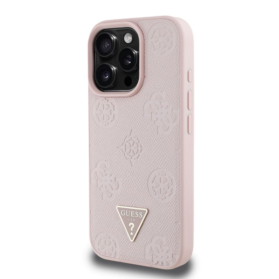 Apple iPhone 16 Pro Max Kılıf Guess Orjinal Lisanslı Magsafe Şarj Özellikli Sıcak Baskılı Üçgen Logolu PU Deri Peony Kapak