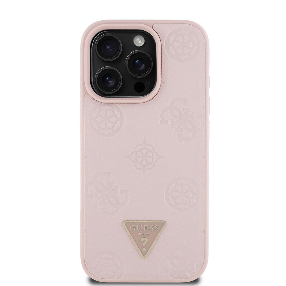Apple iPhone 16 Pro Max Kılıf Guess Orjinal Lisanslı Magsafe Şarj Özellikli Sıcak Baskılı Üçgen Logolu PU Deri Peony Kapak