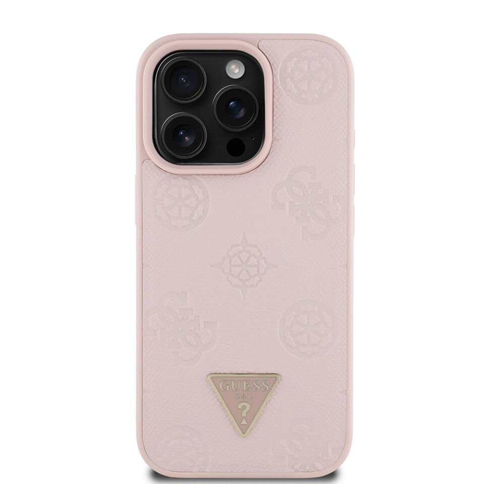 Apple iPhone 16 Pro Max Kılıf Guess Orjinal Lisanslı Magsafe Şarj Özellikli Sıcak Baskılı Üçgen Logolu PU Deri Peony Kapak