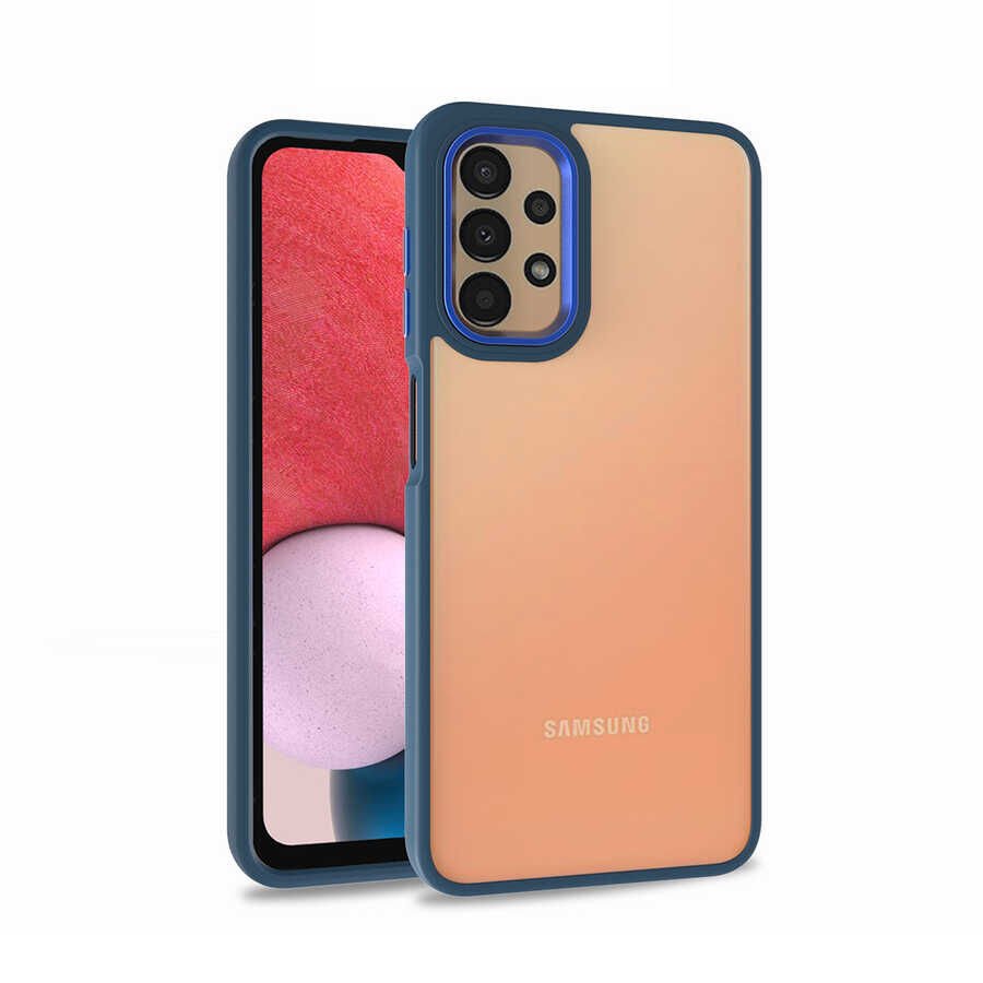 Samsung Galaxy A53 5G Kılıf Kamera Çıkıntılı Arkası Şeffaf Hassas Tuşlu Kenarlı Kapak (Flora) Mavi