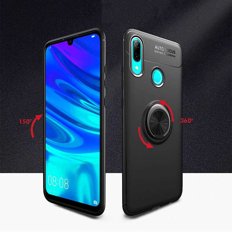 Huawei Y6 2019 Kılıf Kamera Çıkıntılı Renkli Yüzüklü Standlı Mıknatıslı Kapak (RAVEL) Kırmızı