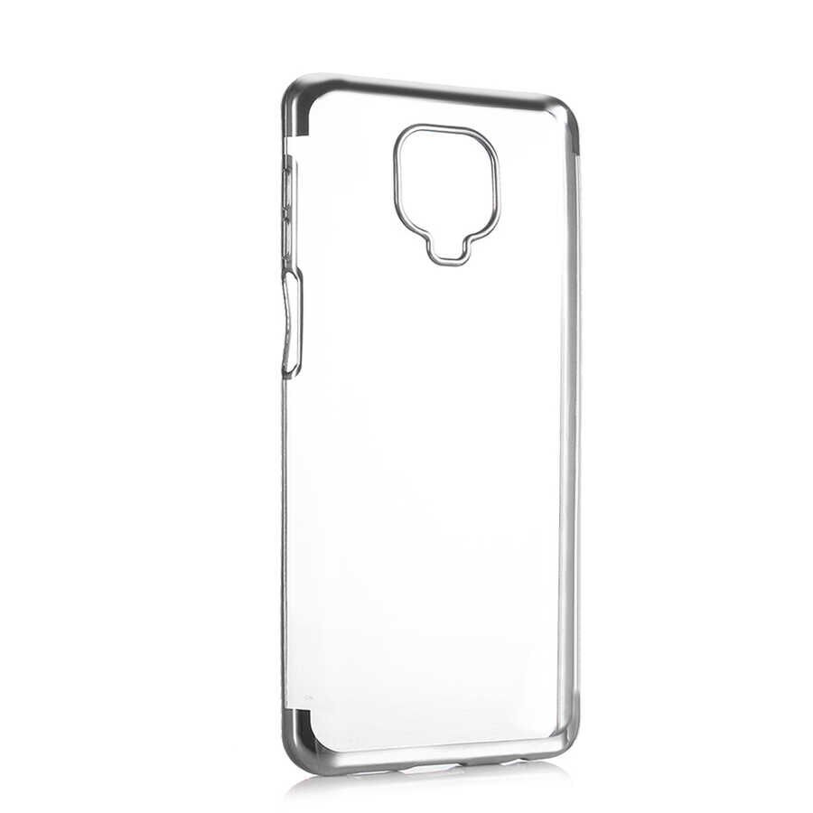 Xiaomi Redmi Note 9 Pro Kılıf Dört Köşe Renkli Lazer Şeffaf Silikon Kapak (GLİTTER) Gri