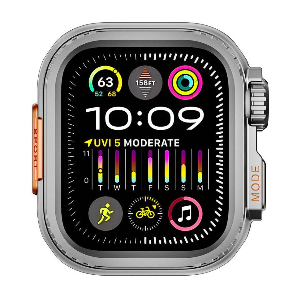 Apple Watch 7 45mm to Apple Watch Ultra 49mm Kasa Dönüştürücü ve Ekran Koruyucu (Gard 33) Gri