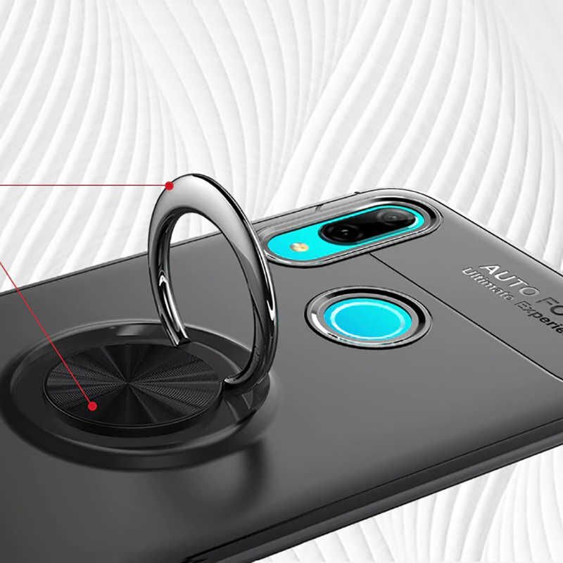 Huawei Y6 2019 Kılıf Kamera Çıkıntılı Renkli Yüzüklü Standlı Mıknatıslı Kapak (RAVEL) Mavi