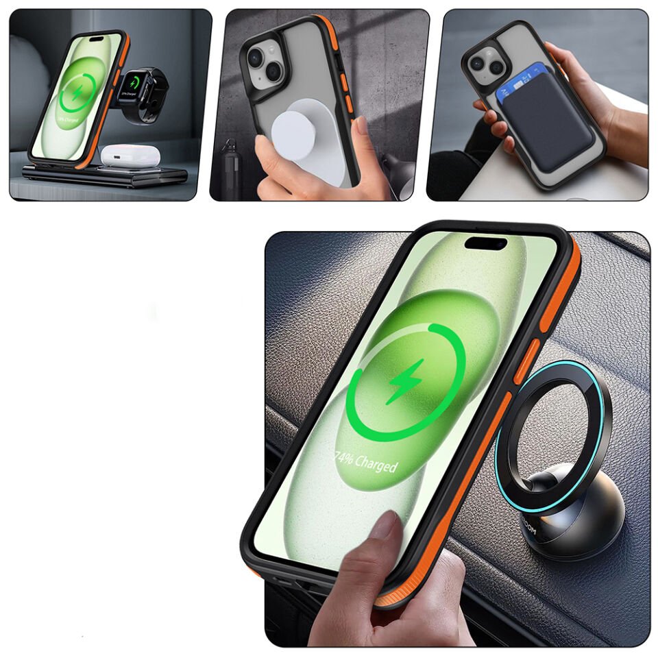 Apple iPhone 14 Pro Kılıf Magsafe Şarj Özellikli Renkli Kenar Airbag Şeritli HEPTEKİLETİŞİM Lamer Kapak