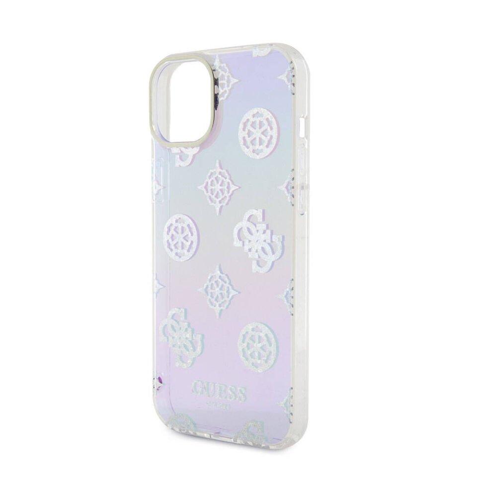 Apple iPhone 15 Plus Kılıf Guess Orjinal Lisanslı Desenli Yazı Logolu Askı İpli Holografik Glitter Peony Kapak