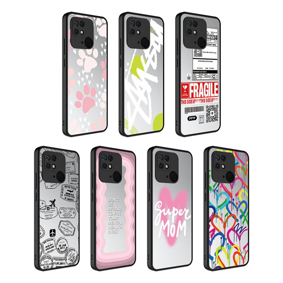 Xiaomi Redmi 10C Kılıf Aynalı Desenli Kamera Korumalı Parlak Renkli Sert Kapak (Mirror) Fragile