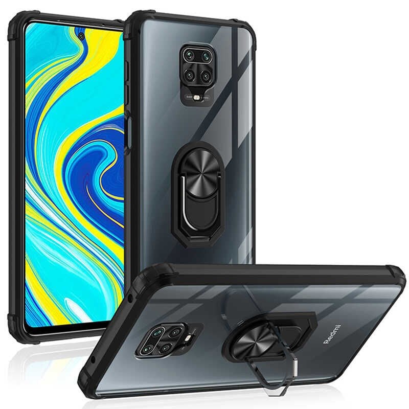 Xiaomi Redmi Note 9S Kılıf Arkası Şeffaf Kenarları Renkli Yüzüklü Tank Kapak (MOLA) Lacivert