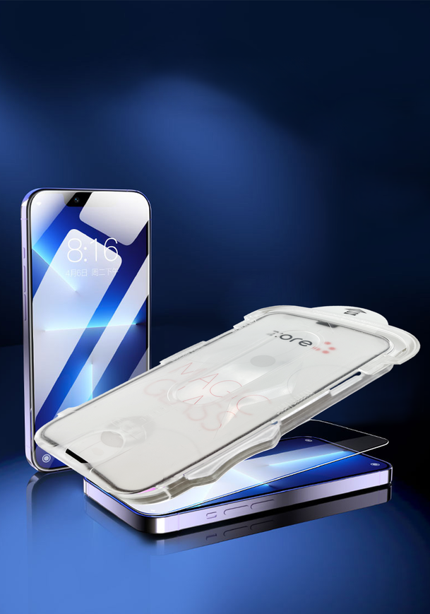 Apple iPhone 13 Pro Max HEPTEKİLETİŞİM Kolay Uygulama Aparatlı 5D Magic Glass Cam Ekran Koruyucu