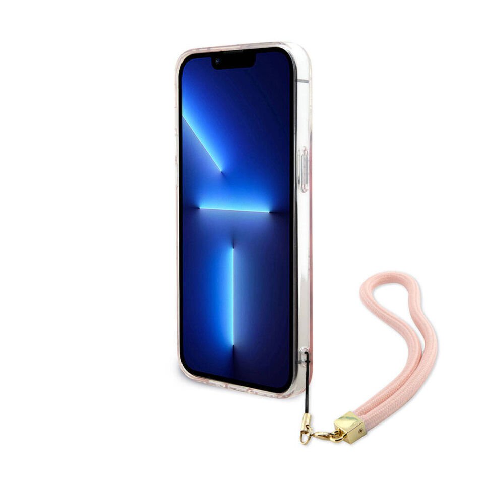 Apple iPhone 15 Pro Kılıf Guess Orjinal Lisanslı Desenli Yazı Logolu Askı İpli Holografik Glitter Peony Kapak