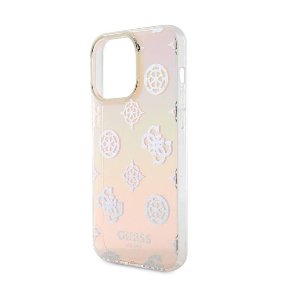 Apple iPhone 15 Pro Kılıf Guess Orjinal Lisanslı Desenli Yazı Logolu Askı İpli Holografik Glitter Peony Kapak