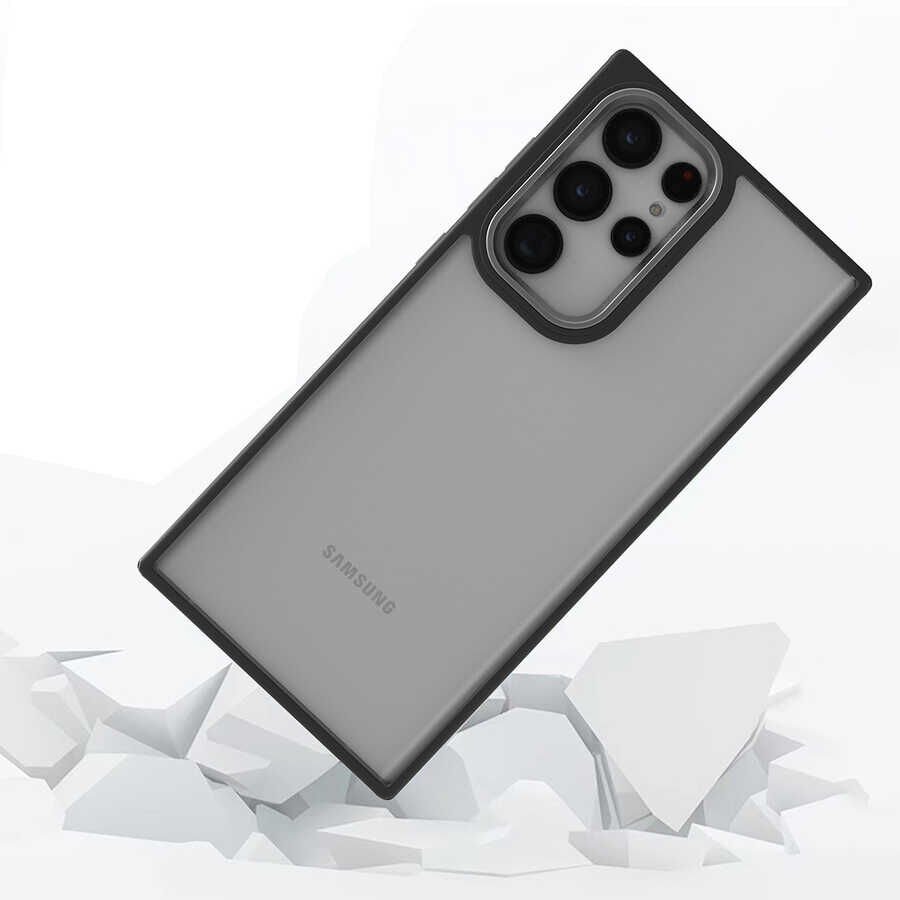 Samsung Galaxy S22 Ultra Kılıf Kamera Çıkıntılı Arkası Şeffaf Hassas Tuşlu Kenarlı Kapak (Flora) Siyah