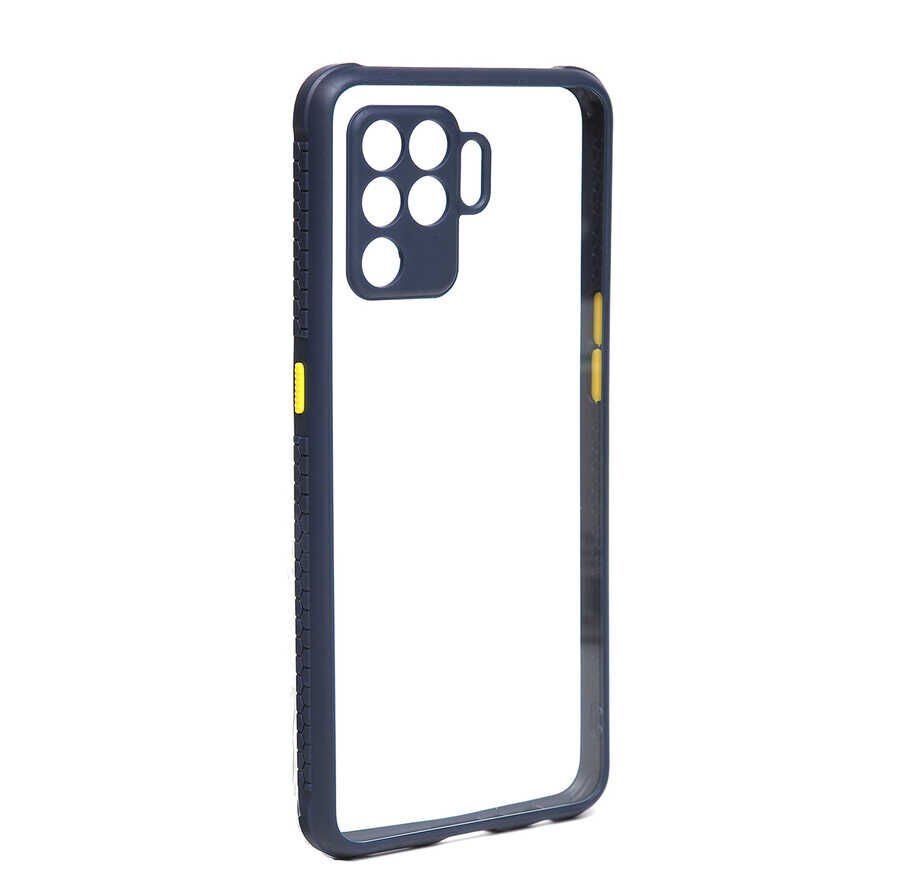 Oppo Reno 5 Lite Kılıf Köşe Ve Kamera Korumalı Arkası Şeffaf Renkli Tuşlu Kapak (KAFF) Lacivert
