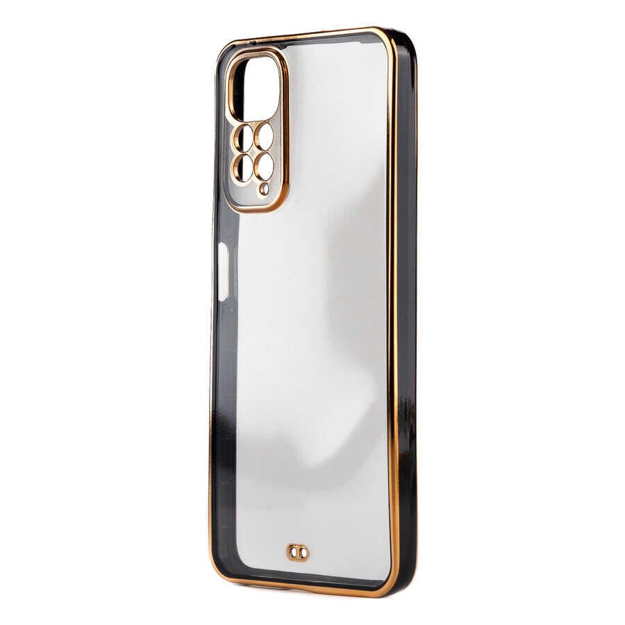 Xiaomi Redmi Note 11S Global Kılıf Parlak Kenarlı Altın İşlemeli Kamera Korumalı Kapak (Voit c.) Siyah