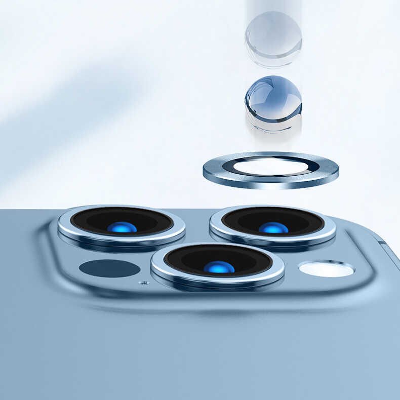 Apple iPhone 13 Pro Kamera Lens Koruyucu Kolay Takma Aparatlı (CL-02) Gümüş