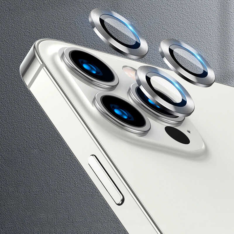 Apple iPhone 13 Pro Kamera Lens Koruyucu Kolay Takma Aparatlı (CL-02) Gümüş