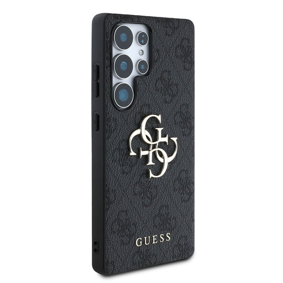 Galaxy S25 Ultra Kılıf Guess Orjinal Lisanslı PU Deri 4G Desenli Metal Büyük 4G ve Yazı Logolu Kapak