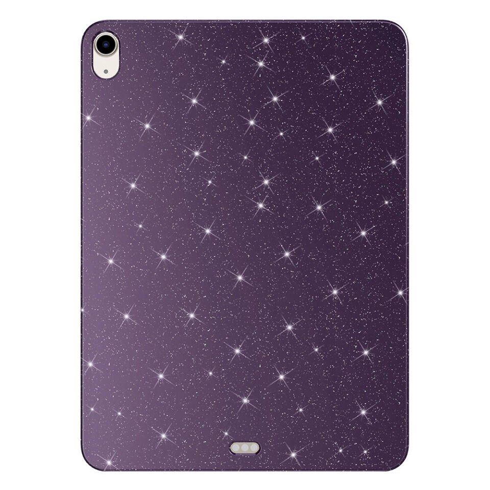 Apple iPad Air 10.9 2020 (4 Nesil) Kılıf Kamera Korumalı Simli Renkli Parlak Silikon Kapak (Koton) Derin Mor